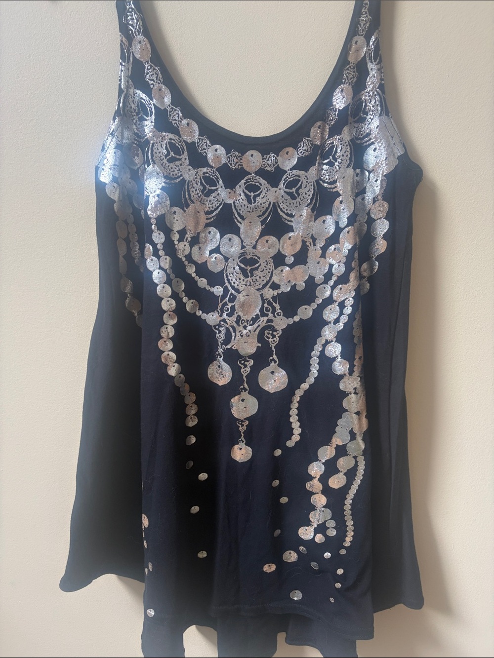 Black Tank Top with Metallic Necklace Print
